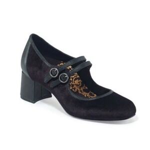 AETREX‎ Simone Mary Jane Heels Size 7.5 Suede Black Strappy Pumps Goth Academia